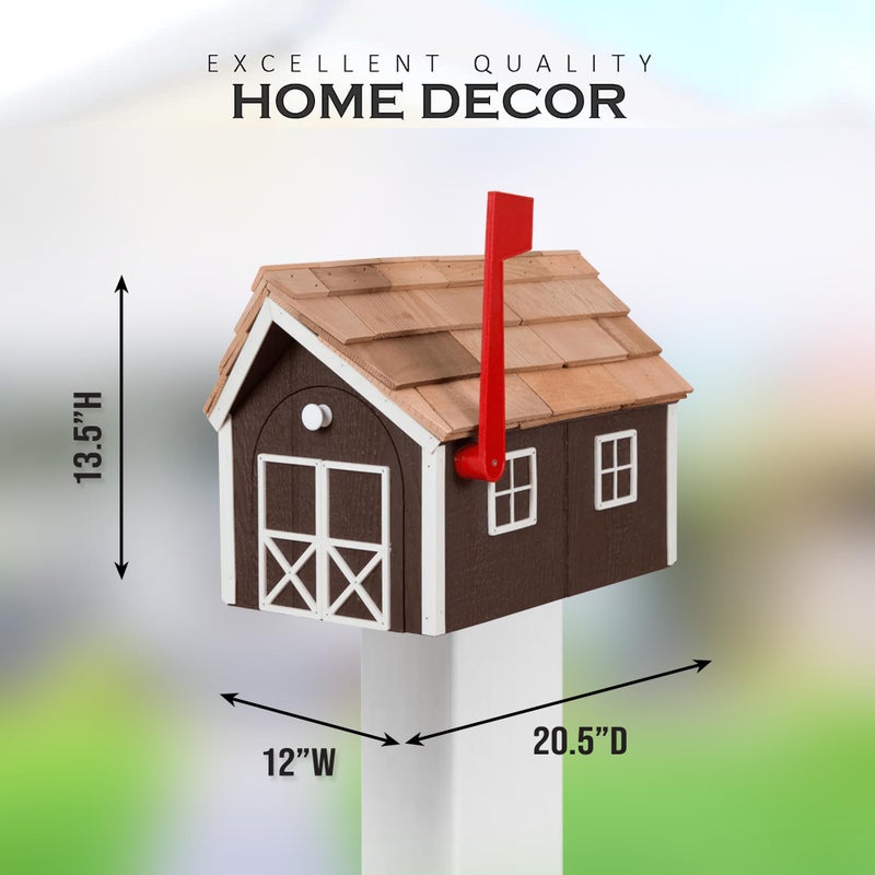 Peaceful Classics Amish Cedar Roof Wooden Mailbox with Window & Door Trim, Handcrafted Mailboxes for Outside, Post Mount Residential Mailboxes - (Navy with White Trim) - Image 2